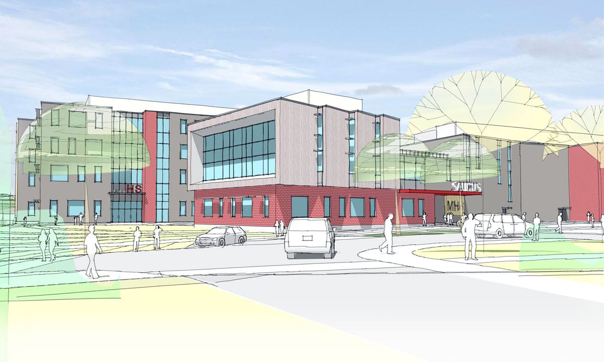 An artist’s rendering of a new middle-high school to be built in Saugus.