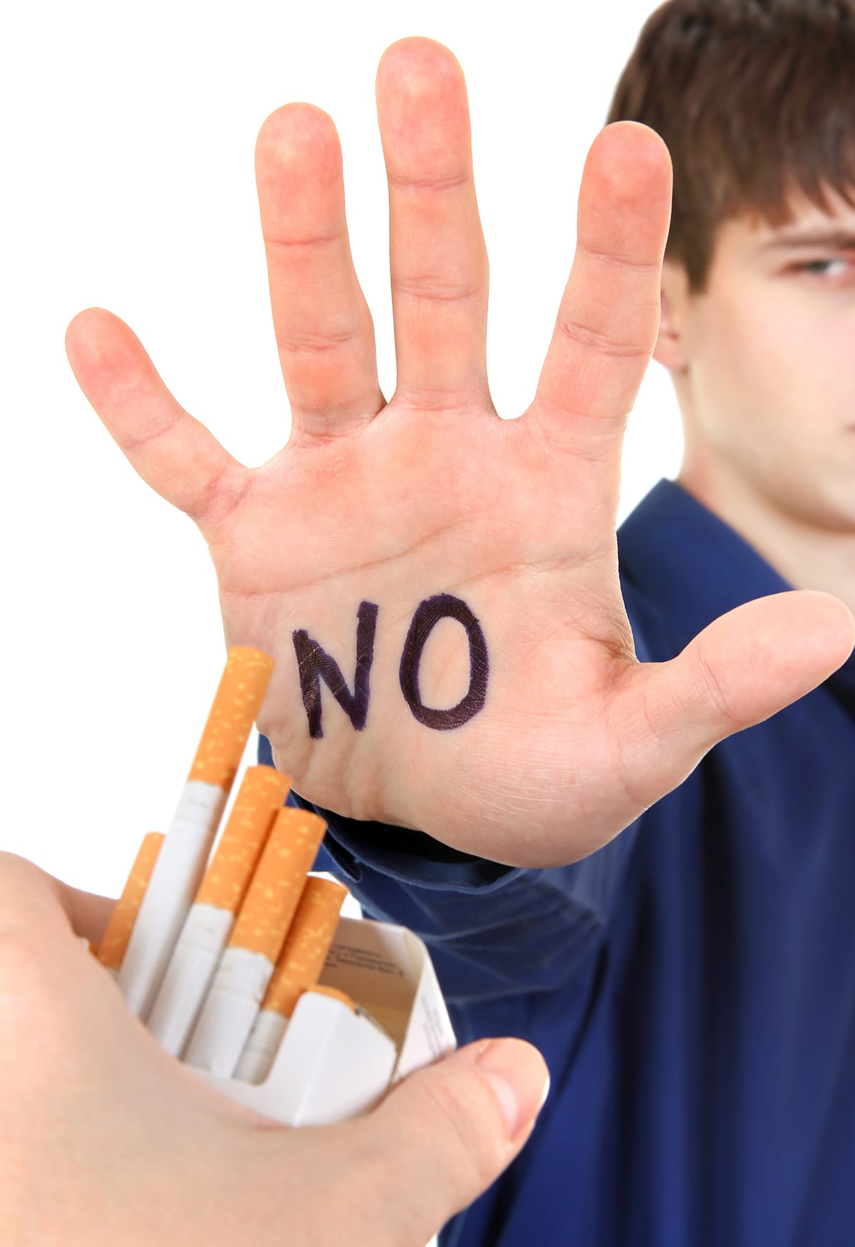 A boy emphatically says no to cigarettes