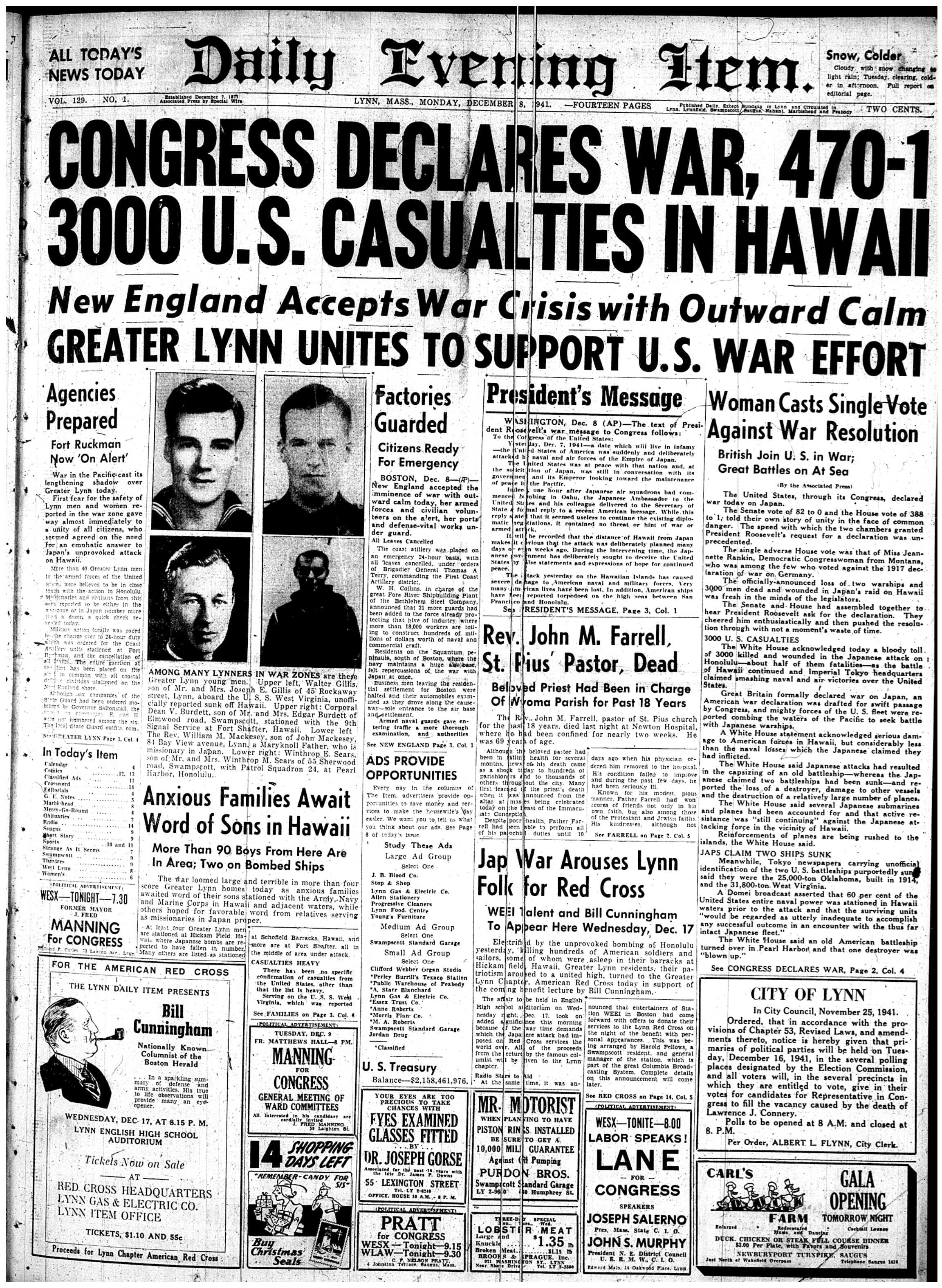 Here's how North Shore readers learned about Pearl Harbor 76 years ago ...