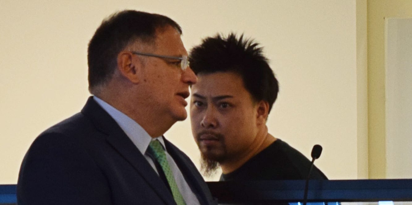 Defense attorney John Morris and Steven Touch during Touch's arraignment in Middlesex Superior Court Wednesday on charges of first degree murder, home invasion, attempt to commit an armed robbery, and two counts of conspiracy. Touch was held without bail.