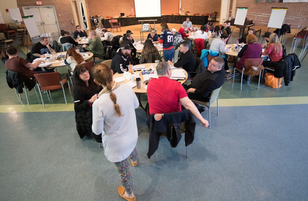 Recovery coach training attendees participate in session at the Malden Senior Center.