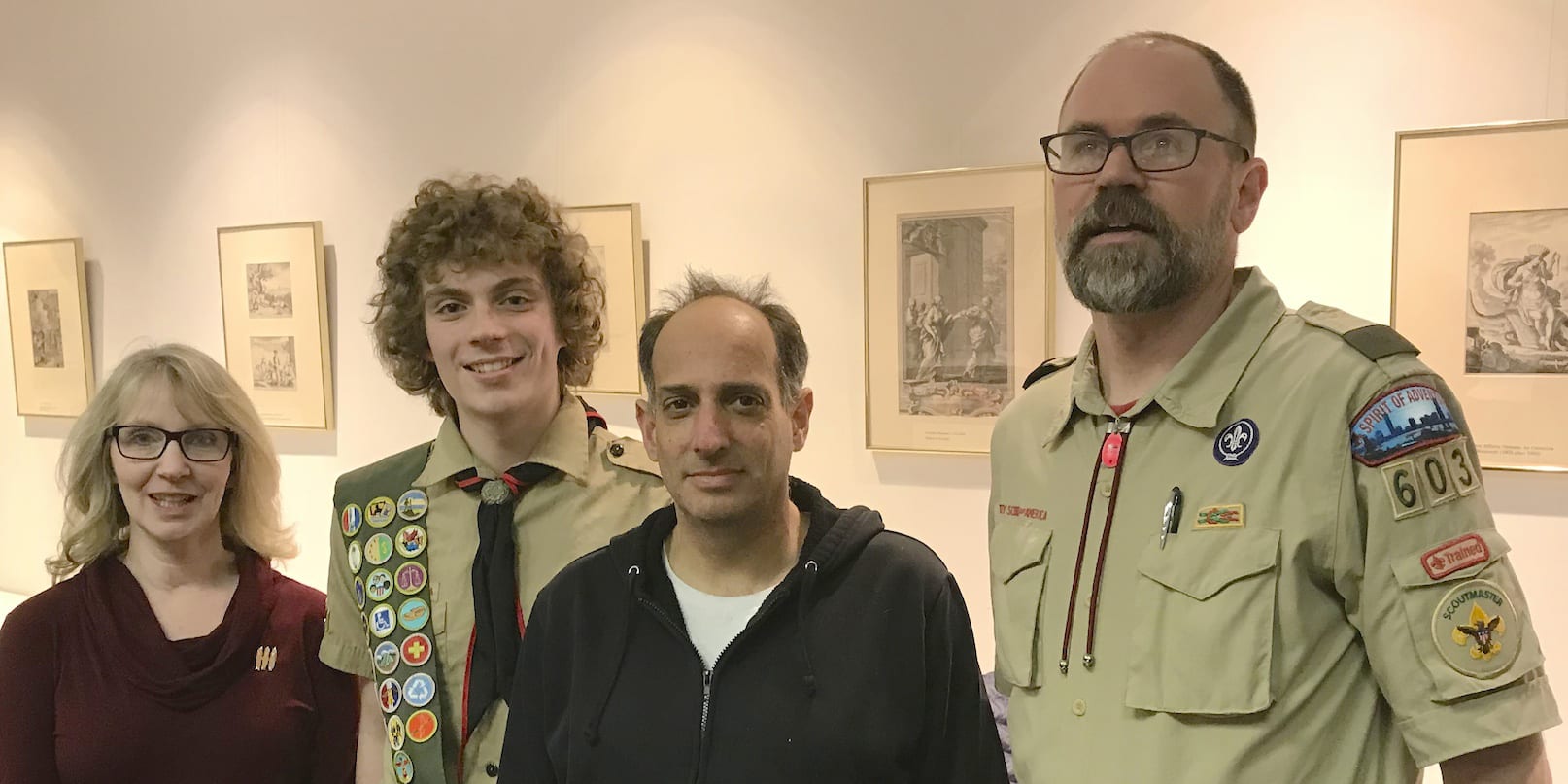 Malden's Harrison Zeiberg was recently honored for achieving the rank of Eagle Scout at a ceremony in his honor. Shown above, from left, his mother Sharyn Rose Zeiberg, Harrison Zeiberg, dad Andrew Zeiberg and Scoutmaster Matthew Burne.