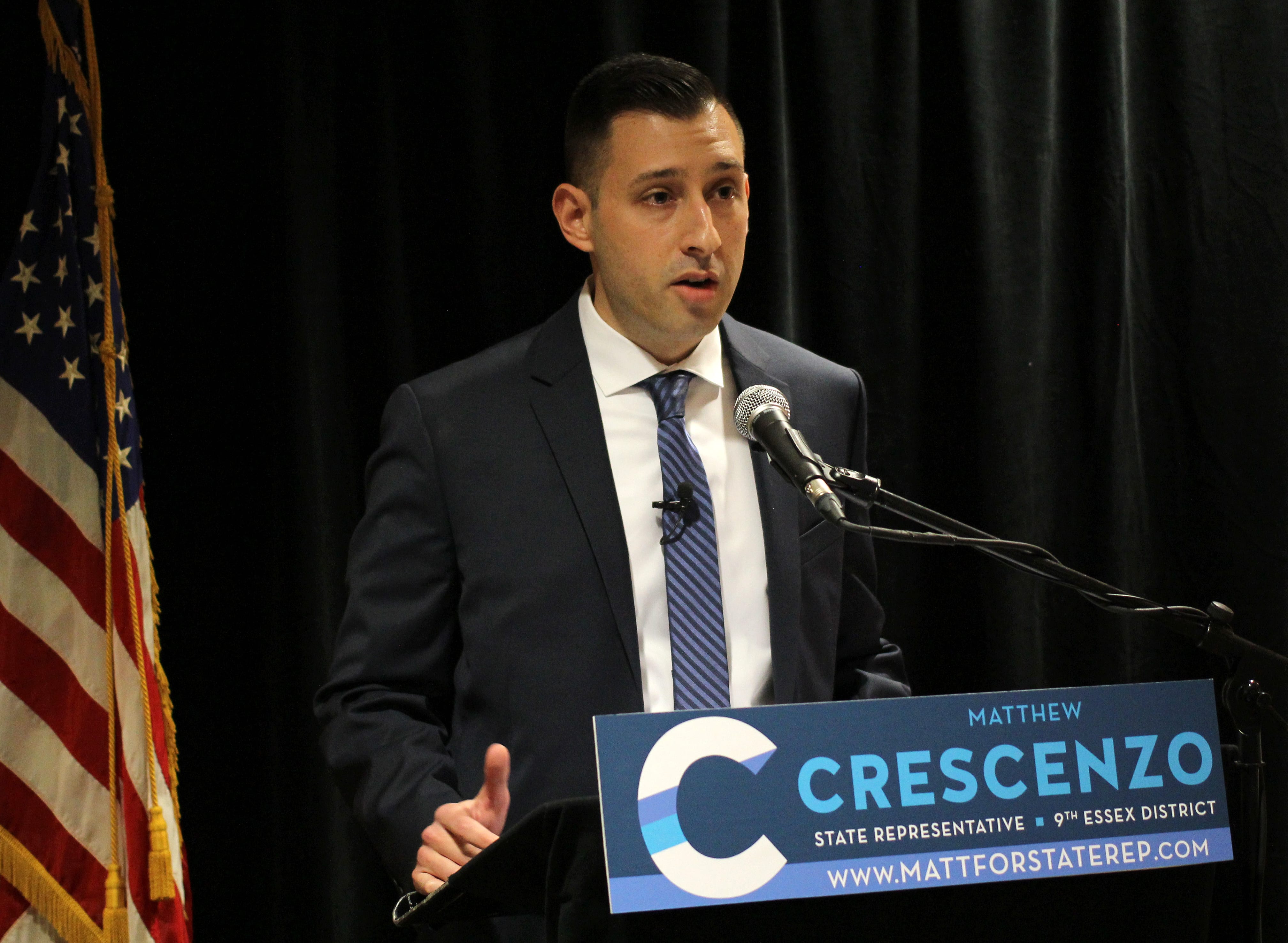Saugus, Ma. 4-12-18. Matt Crescenzo announces his candidacy for the 9th Essex District at a press conference held at the Elks Lodge in Saugus.
