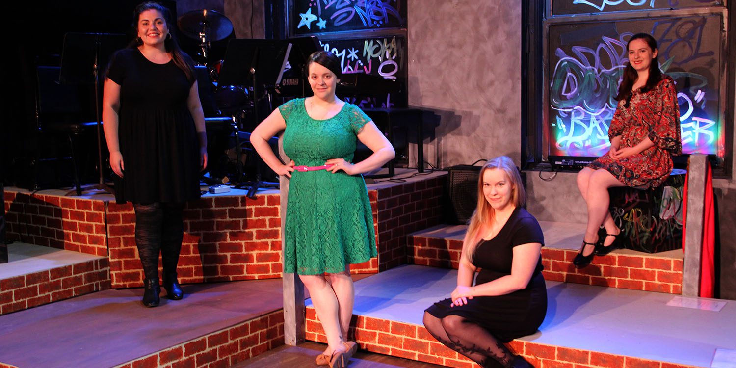 Concetta Russo, left, Krystal Scott, Nicole Viau and Catherine Benjamin rehearse for the musical Edges at the Black Box Theatrer.