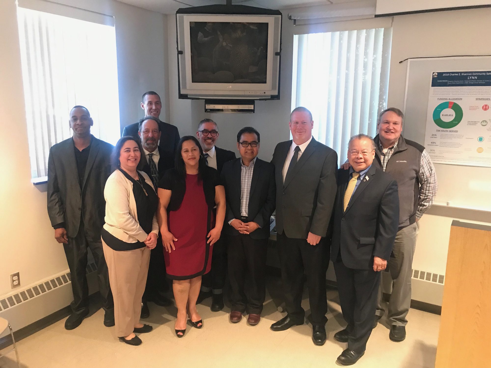Attendees of the LCSI Breakfast, from left to right: (Row 1) Maroli Licardie, Marina Videla, Hong Net, Fred Hogan, Rep. Donald Wong, (Row 2) Ramon Vilela, Rep. Peter Capano, Ruben Montano, Ltn. Peter Holey, (Row 3) Rep. Dan Cahill.