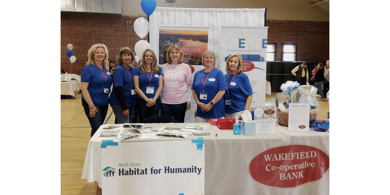 From left to right, Elaine Manfredi, Elaine Foley, Jennie Terry, Joanne McMath, Lois Hayward, and Elaine Guaetta at the Wakefield Co-operative Bank Expo.