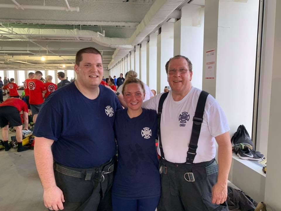 From left, Firefighters Sean Carritte and Merissa Titus and Chief Michael Feinberg represented the Nahant Fire Department in the Fight for Air Climb last weekend, along with Firefighter Robert Tibbo (not pictured)