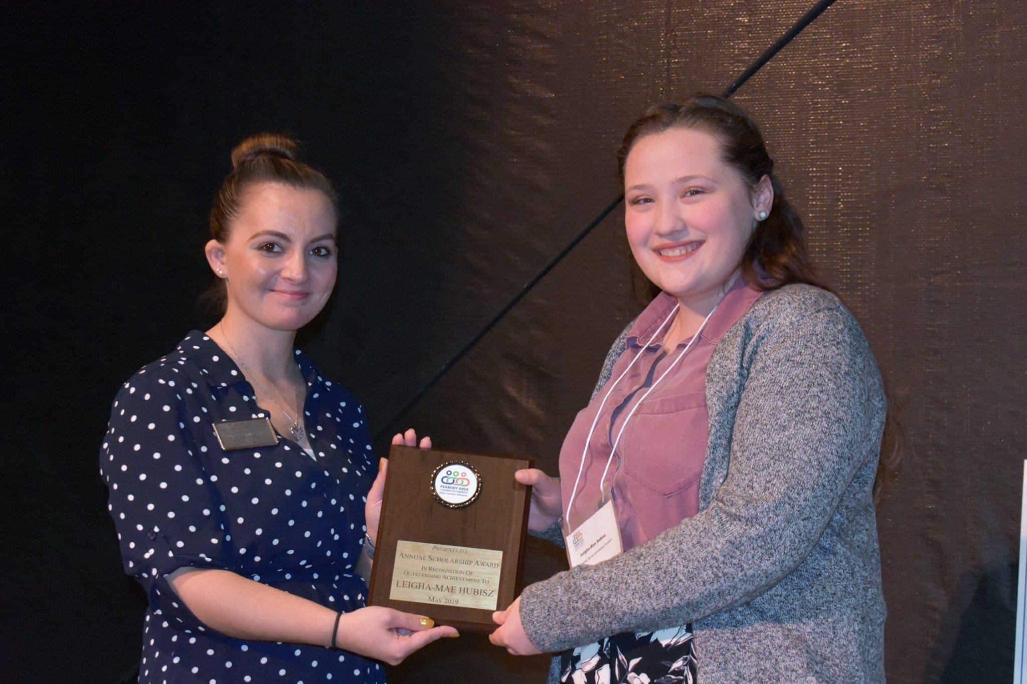 2019 scholarship winner Leigha-Mae Hubisz with Chamber Board Member Taylor Sparkas.