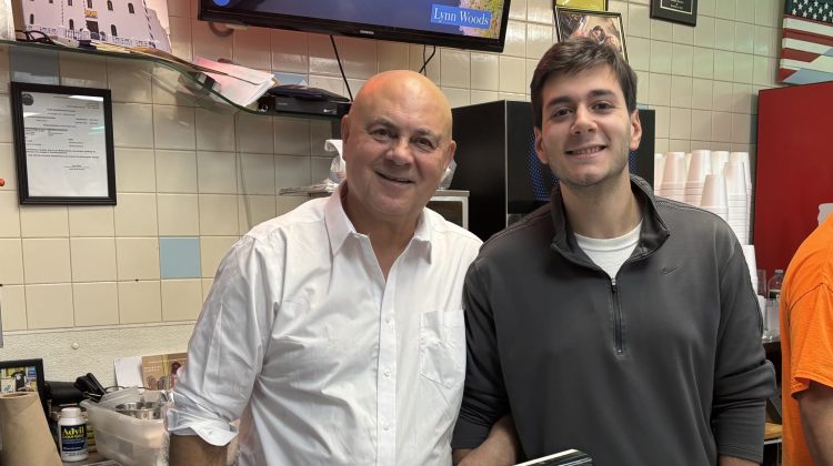 Owner of Brothers Deli, George Markos, and his nephew Peter Glavas on Thanksgiving Day.