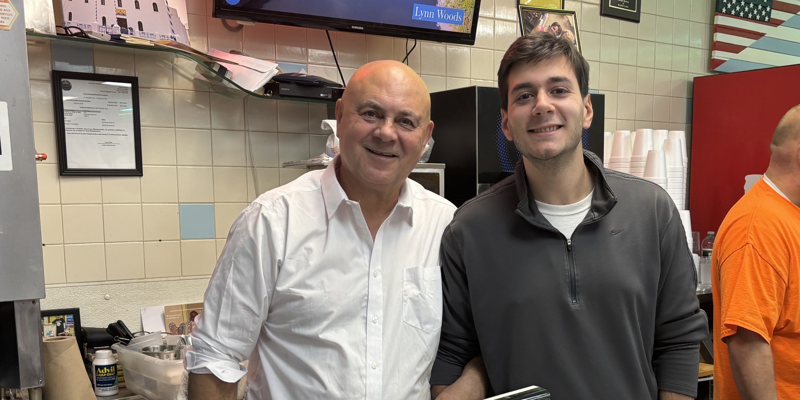 Owner of Brothers Deli, George Markos, and his nephew Peter Glavas on Thanksgiving Day.