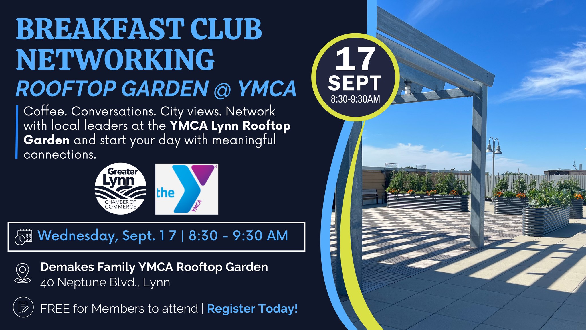 Breakfast Club Networking @ YMCA Lynn Rooftop Garden