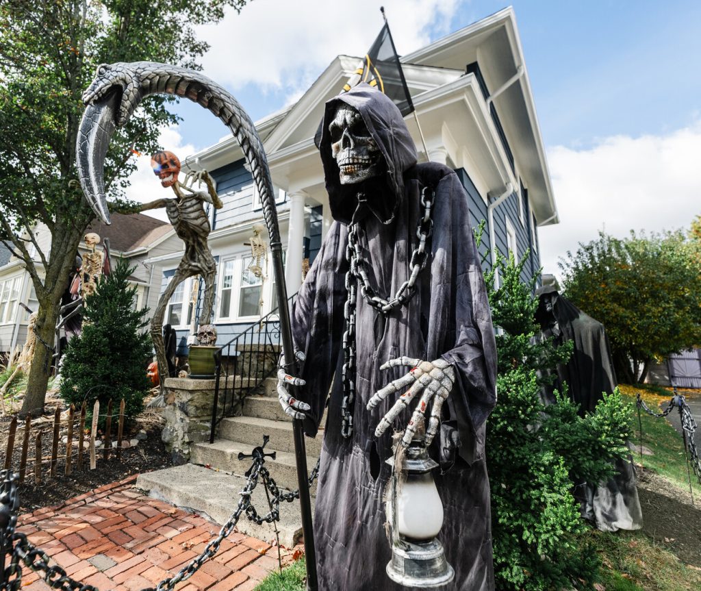 A ghoulish grim reaper stands watch over 88 Stetston Ave., in Swampscott.