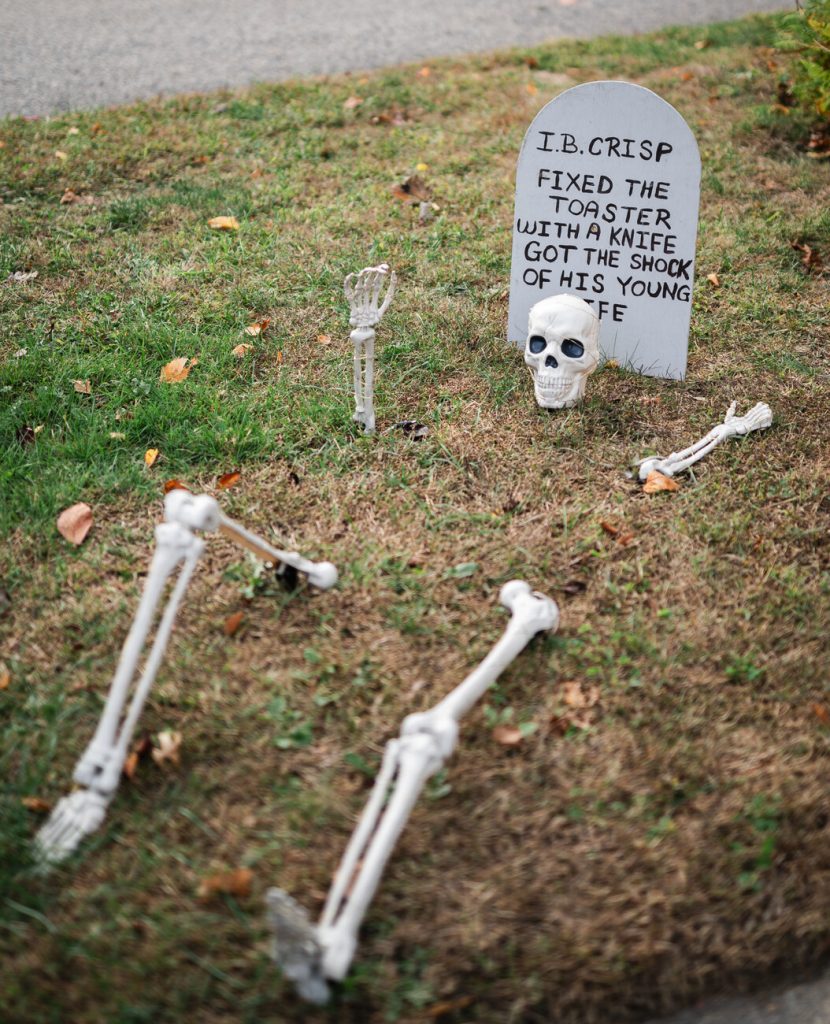 A humorous headstone along Stetson Ave., in Swampscott.
